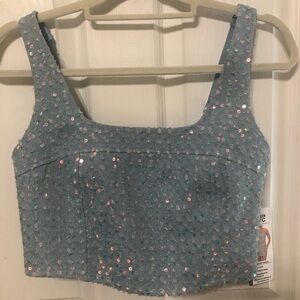Madden NYC Sequin Embellished Blue Crop Top